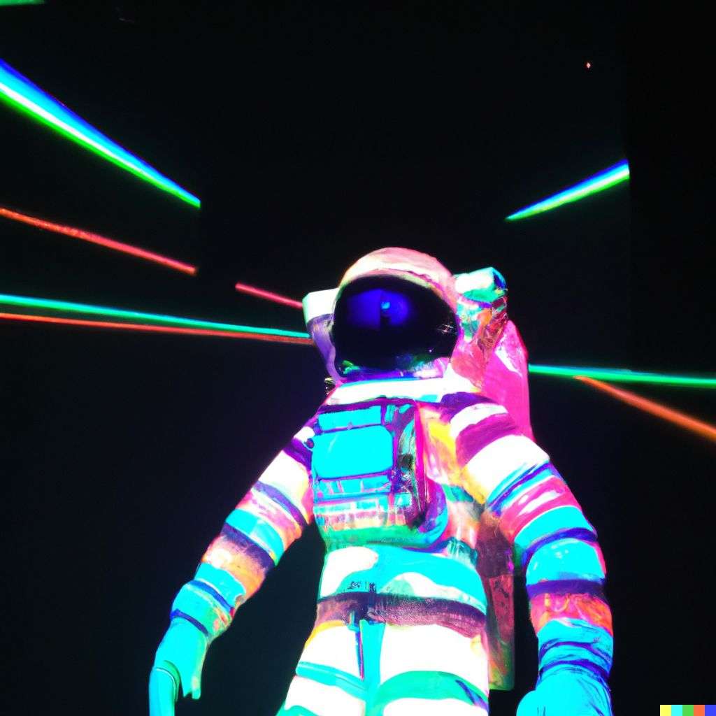 an astronaut, laser light show